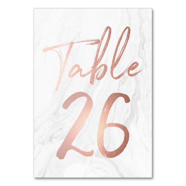 Marble and Rose Gold Script | Table Number Card 26 (Front)
