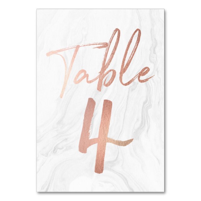 Marble and Rose Gold Script | Table Number Card 4 (Front)