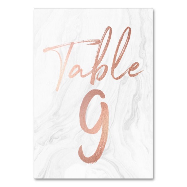 Marble and Rose Gold Script | Table Number Card 9 (Front)