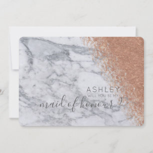 Marble and Rose Gold Will You Be My Maid of Honour Invitation