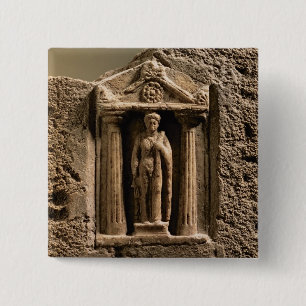 Marble and sandstone votive stele with female figu 15 cm square badge