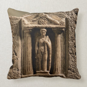 Marble and sandstone votive stele with female figu cushion