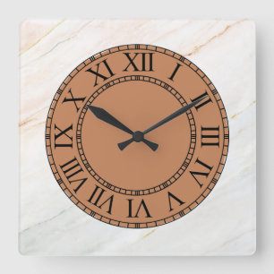 Marble and Terracota Roman Numeral Face Square Wall Clock