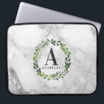 Marble and watercolor foliage personalised laptop sleeve<br><div class="desc">Marble and watercolor foliage personalised design. With space for your name and initial. Part of a collection.</div>