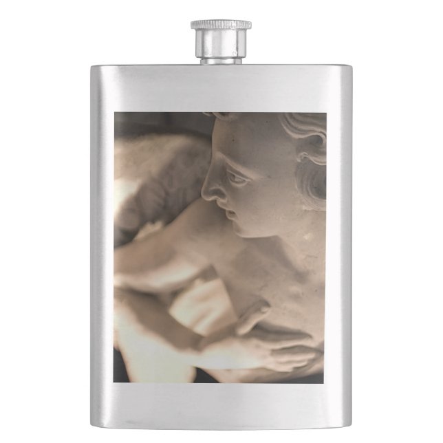 Marble Angel Sculpture Art Print Hip Flask (Front)