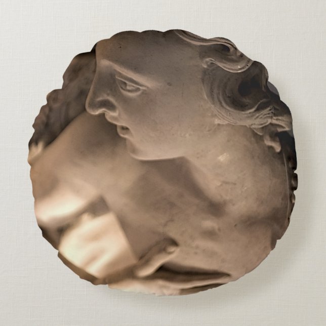 Marble Angel Sculpture Art Print Round Cushion (Front)