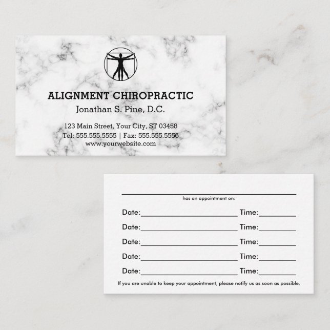 Marble Background Chiropractic Appointment Cards (Front/Back)