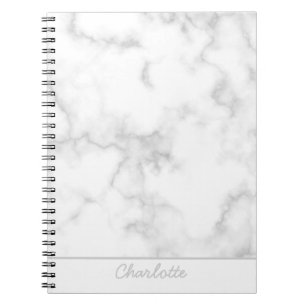 Marble background grey on white personalised name notebook