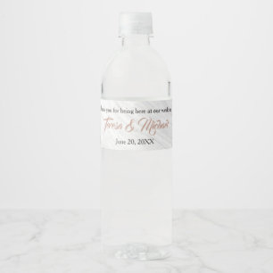 Marble Background pattern, Elegant wedding script Water Bottle Label