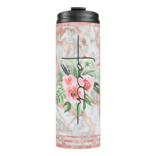 Marble Background with Floral Arrangement  Thermal Tumbler (Front)