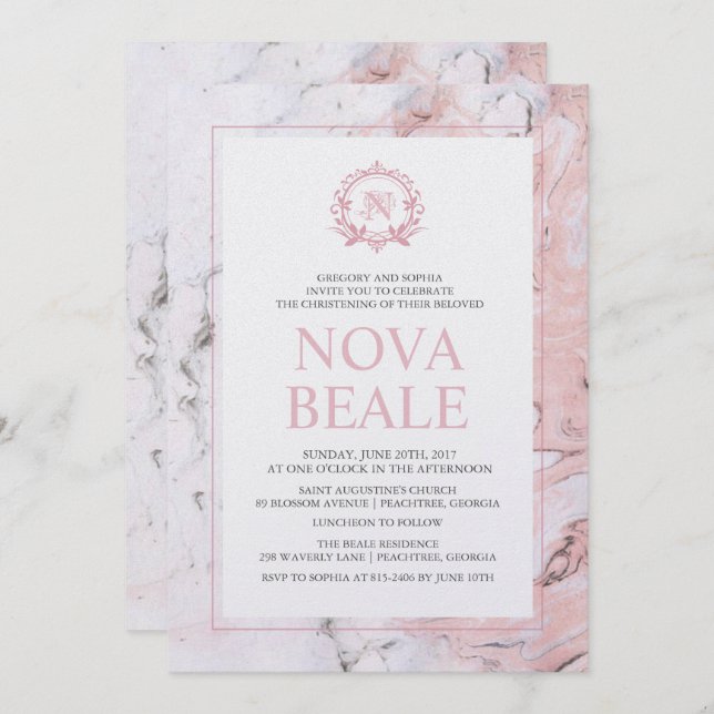 Marble Baptism Invitation (Front/Back)