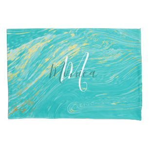 Marble Beautiful Gold Blue Elegant Mongram Pillowcase