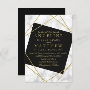 Marble Black and Faux Gold Geometric Wedding Invitation