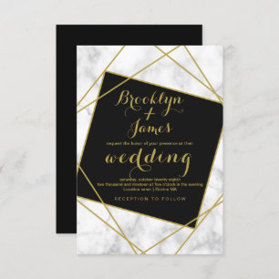 Marble Black and Faux Gold Geometric Wedding Invitation