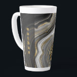 Marble Black and Gold Personalised Latte Mug<br><div class="desc">Personalised large latte mug with black and gold marble design. The template is set up for you to add your name,  in modern bold typography,  vertically down one side of the mug on a semi-opaque dark panel.</div>