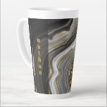 Marble Black and Gold Personalised Latte Mug<br><div class="desc">Personalised large latte mug with black and gold marble design. The template is set up for you to add your name,  in modern bold typography,  vertically down one side of the mug on a semi-opaque dark panel.</div>