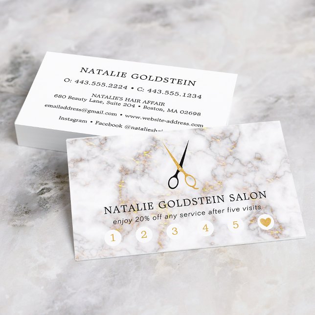 Marble Black and Gold Scissors Salon Loyalty Card (Marble Black and Gold Scissors Salon Loyalty Card)
