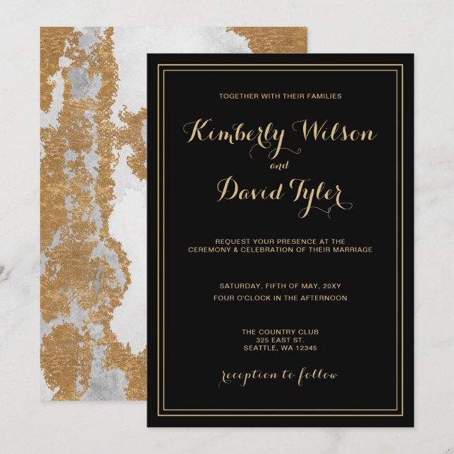 Marble Black and Gold Wedding Invitation (Front/Back)
