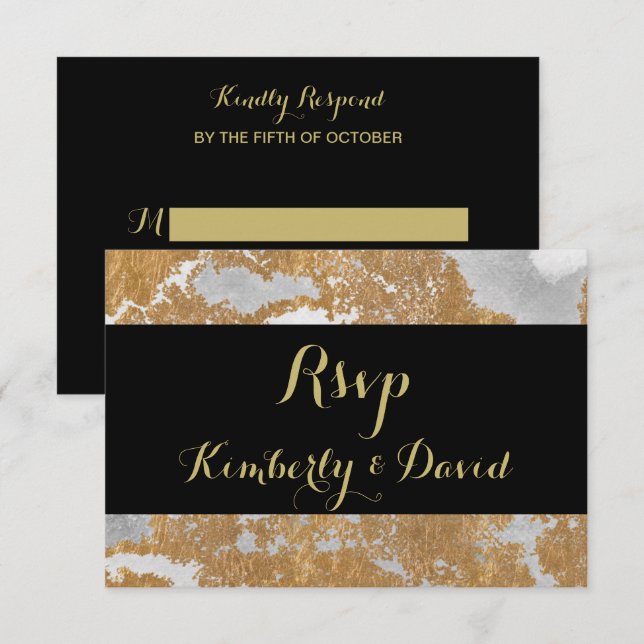 Marble Black and Gold Wedding  RSVP Card (Front/Back)