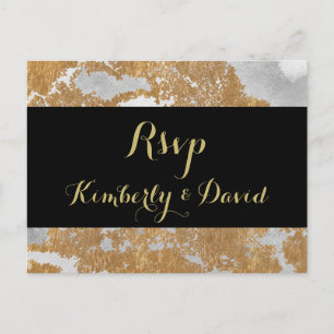 Marble Black and Gold Wedding rsvp Postcard