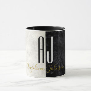 Marble Black and White Minimalist Modern Initials Mug