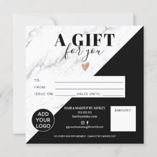 Marble black block square gift certificate logo