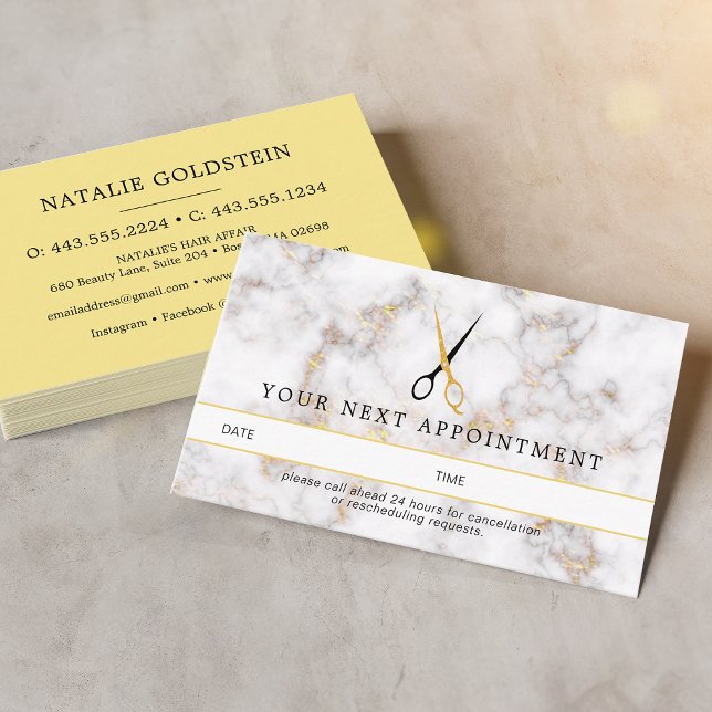 Marble Black Gold Hair Scissors Appointment Card (Creator Uploaded)