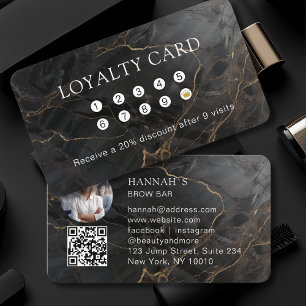 Marble, Black-Gold, Salon, Photo, QR Code Loyalty Business Card