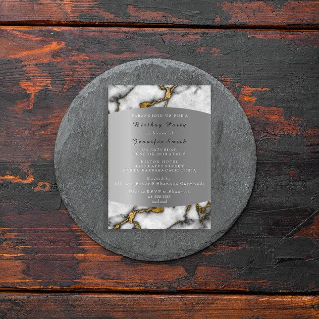 Marble Black Gold Silver Gray Event Birthday Party Invitation (Marble Black Gold Silver Gray Event Birthday Party Invitation)