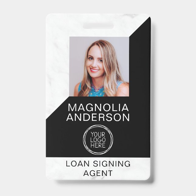 Marble Black Logo Photo Mobile Notary ID Badge (Front)