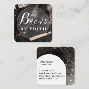 Marble Black Luxury Glitter Brows Square Business Card