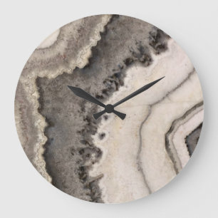 Marble black white agate gemstone large clock