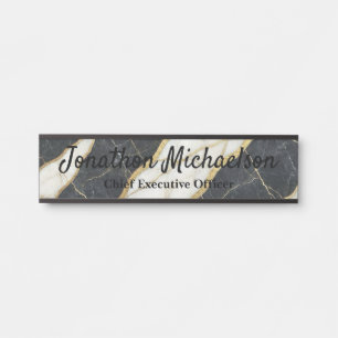 Marble Black, White and Gold Office Door Sign