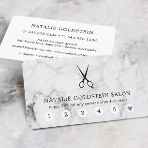 Marble Black & White Scissors Salon Loyalty Card