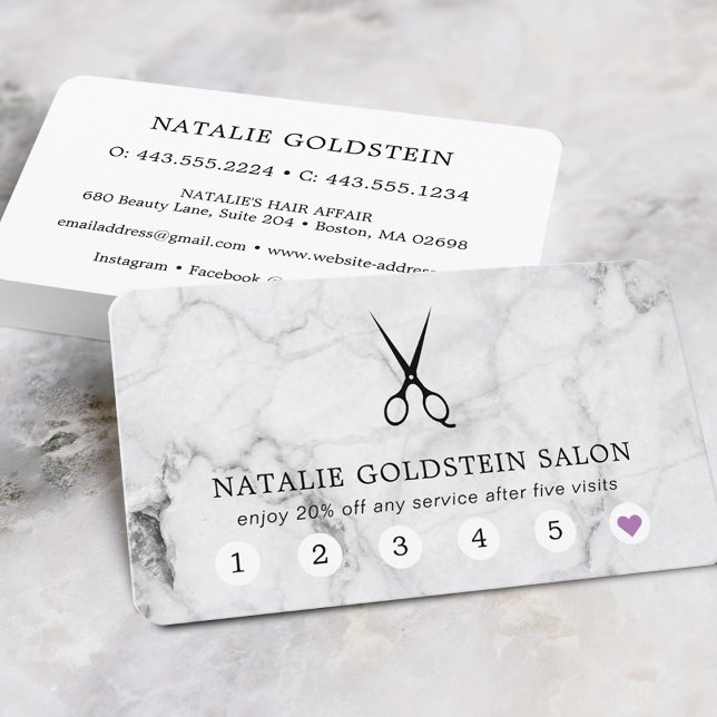 Marble Black & White Scissors Salon Loyalty Card (Marble Black & White Scissors Salon Loyalty Card)