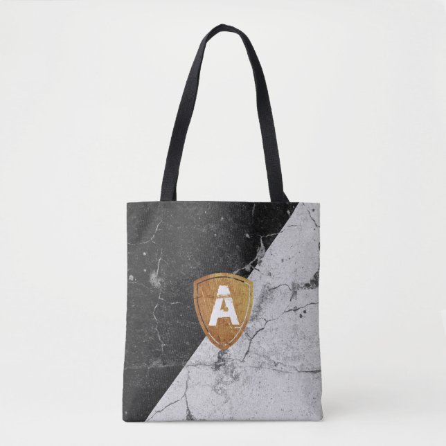 Marble Black White with personalized Monogram Tote (Front)