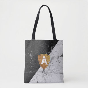 Marble Black White with personalized Monogram Tote Bag