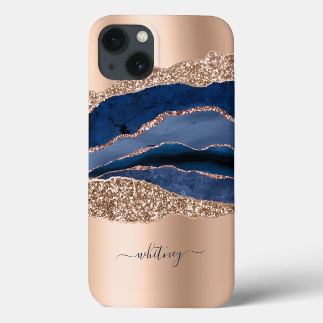 Marble Blue Glitter Faux Gold Glitter Sparkle Case-Mate iPhone Case (Back)