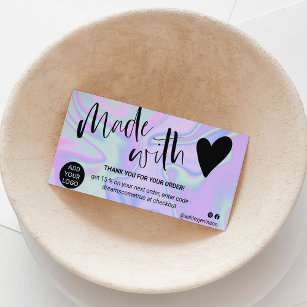Marble blue purple thank you made with love business card
