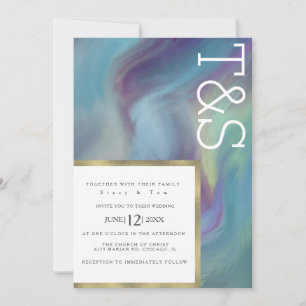 Marble Blue Purple Wash Typography Wedding Invitation
