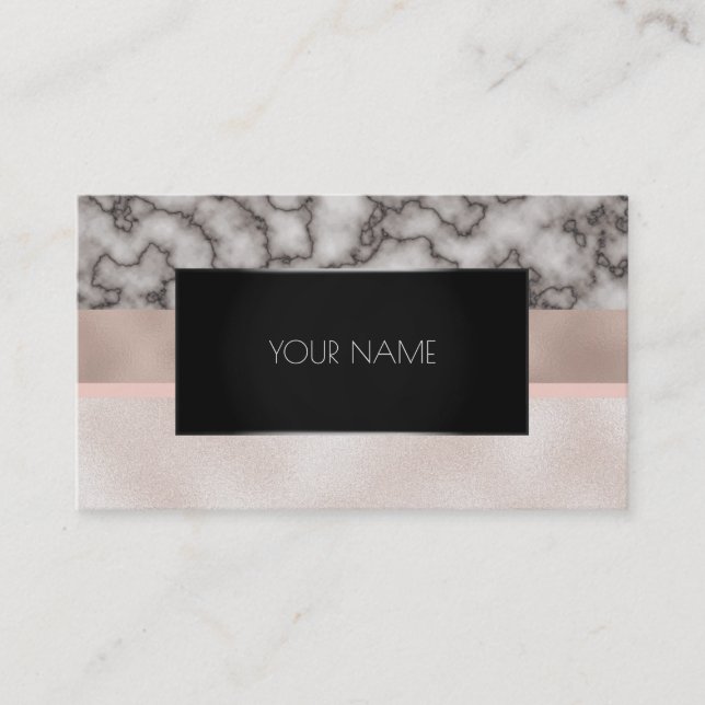 Marble Blush Black Silver Gold Abstract Rose Pink Business Card (Front)