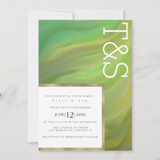 Marble Bold Green Forest Typography Wedding Invitation (Front)