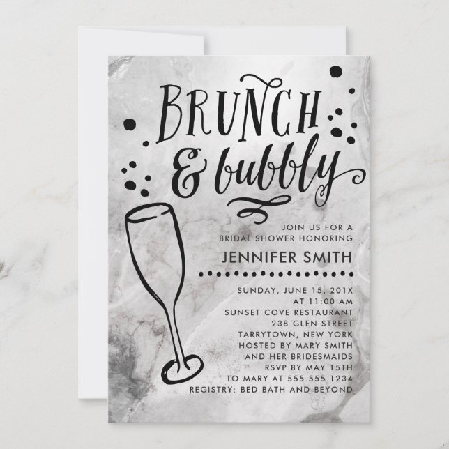 Marble Brunch and Bubbly Bridal Shower Invitation (Front)