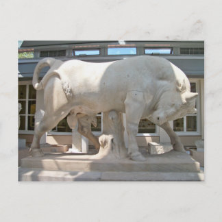 Marble Bull  on a high pedestal postcard