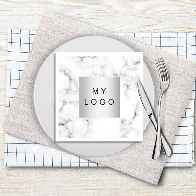 Marble business logo white black napkin (Creator Uploaded)