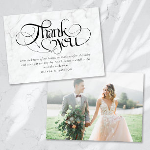 Marble Calligraphy Script Photo Wedding Thank You Card