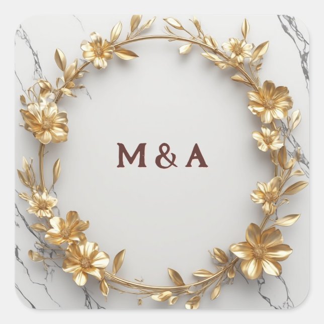 Marble Centre Gold Floral Wreath Label ✨ (Front)
