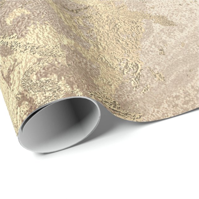 Marble Champaigne Gold Grey Rose Metal Strokes Wrapping Paper (Roll Corner)