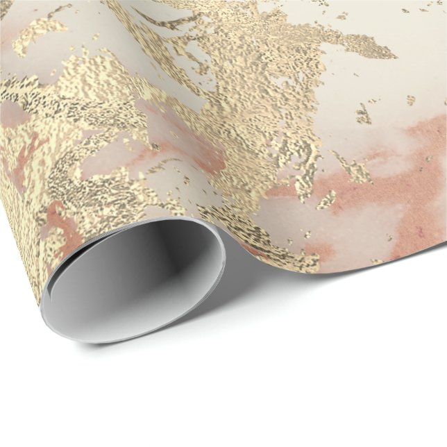 Marble Champaigne Gold Sepia Blush Metal Strokes Wrapping Paper (Roll Corner)