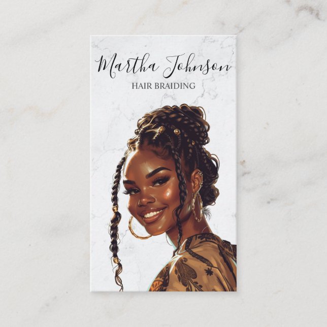 Marble Chic Afro American Braids Braiding QR Code Business Card (Front)